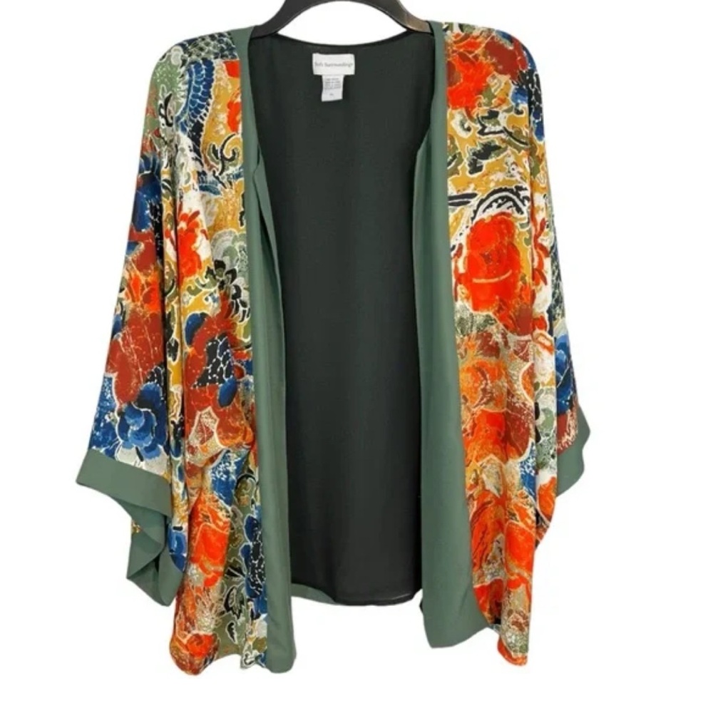 Soft Surroundings Open Kimono Duster Floral Lined Colorful Cardigan Size Large